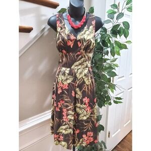 Jones New York Women's Brown Floral Cotton V-Neck Sleeveless Knee Length Dress 4